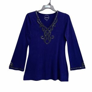 3/$30 INC International Concepts Tunic Top Womens Size Large Navy Long Sleeve